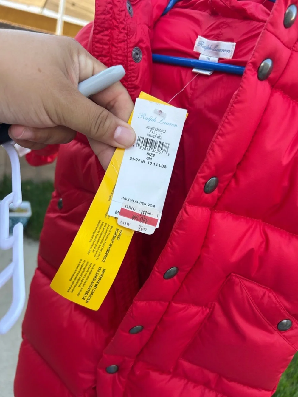 Ralph Lauren Red Quilted Puffer One-Piece Footie